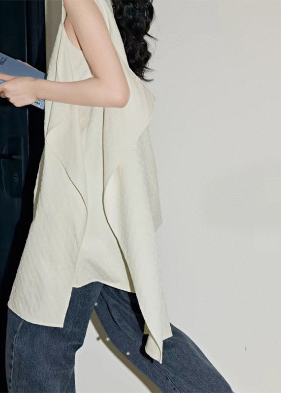 Simple White Asymmetrical Patchwork Shirts Summer