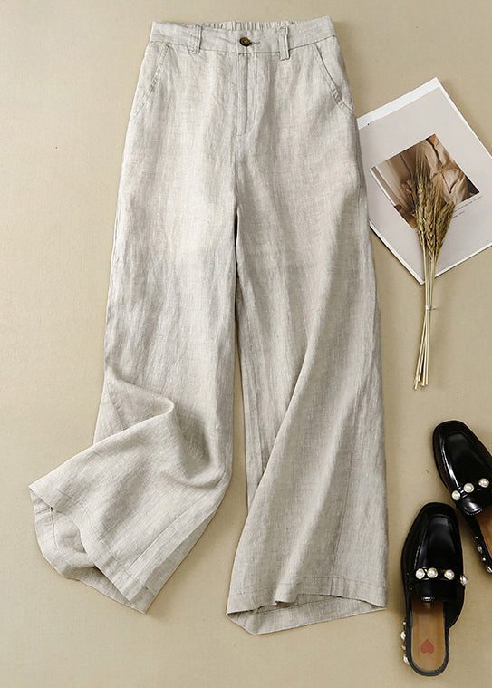 Simple White Button High Waist Linen Pants Summer