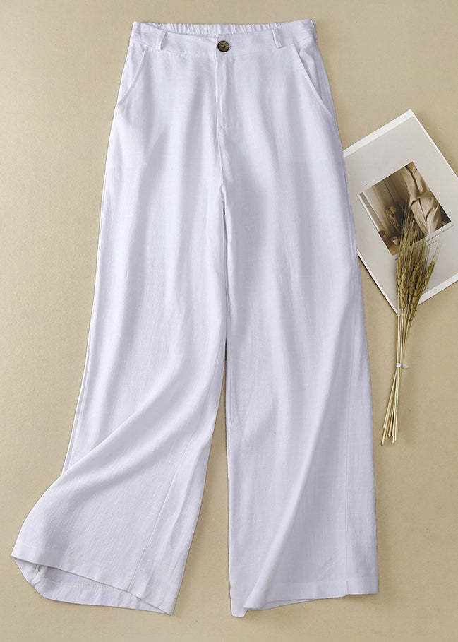Simple White Button High Waist Linen Pants Summer