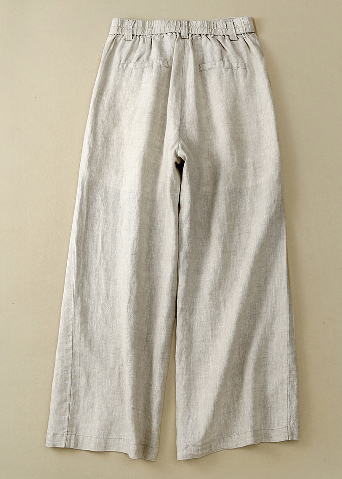 Simple White Button High Waist Linen Pants Summer