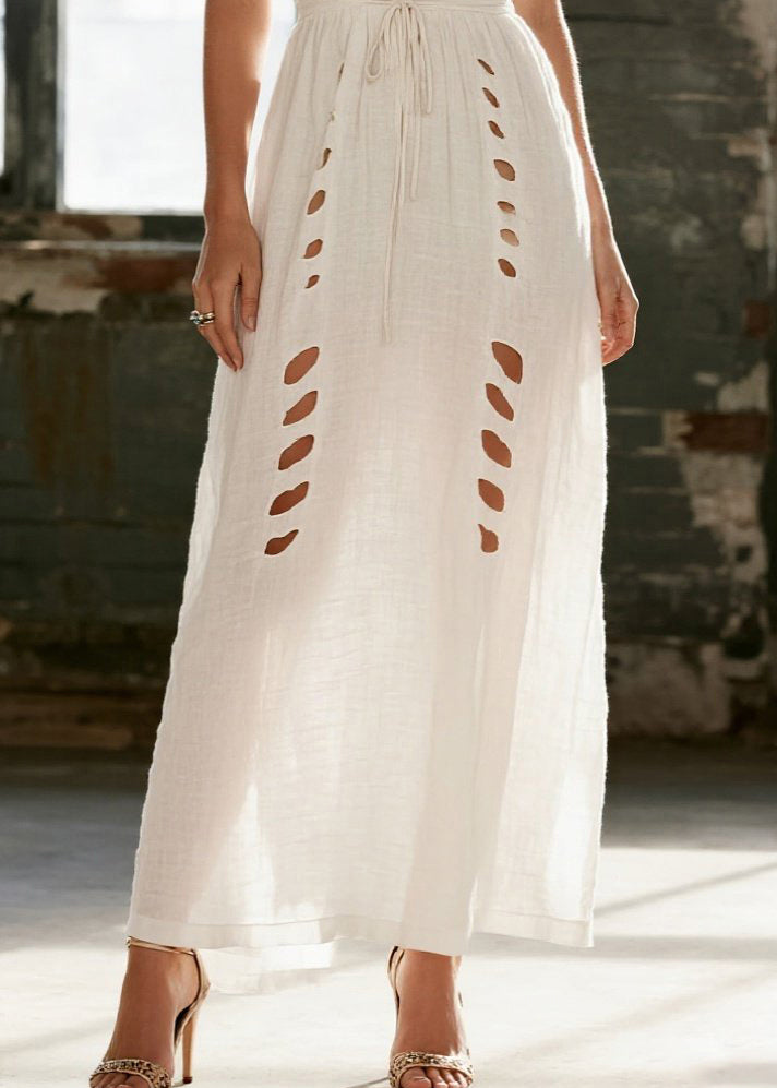 Simple White Hollow Out Cotton Cami Dress Summer