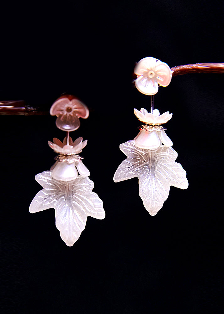 Simple White Leaf Acrylic Drop Earrings - Omychic