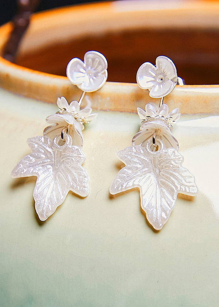 Simple White Leaf Acrylic Drop Earrings - Omychic