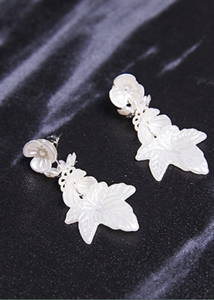 Simple White Leaf Acrylic Drop Earrings - Omychic