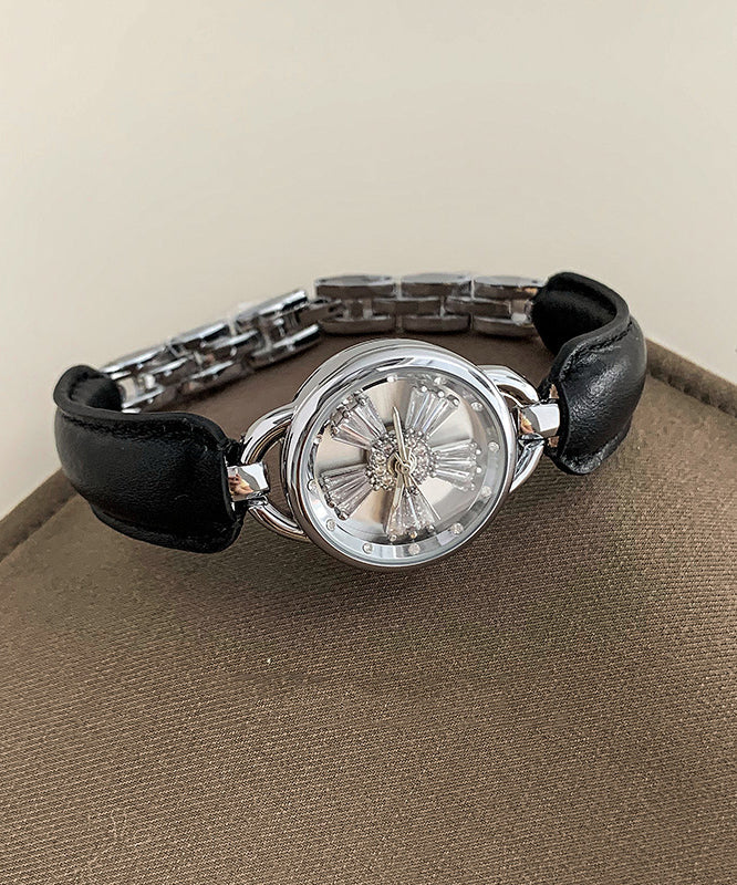 Simple White Leather Zircon Hardlex Crystal Watches