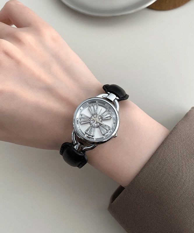 Simple White Leather Zircon Hardlex Crystal Watches