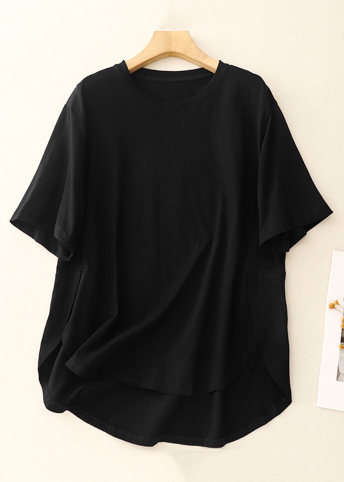 Simple White O Neck Low High Design Cotton T Shirts Summer