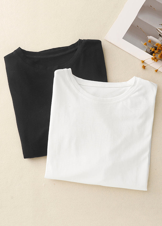 Simple White O Neck Low High Design Cotton T Shirts Summer