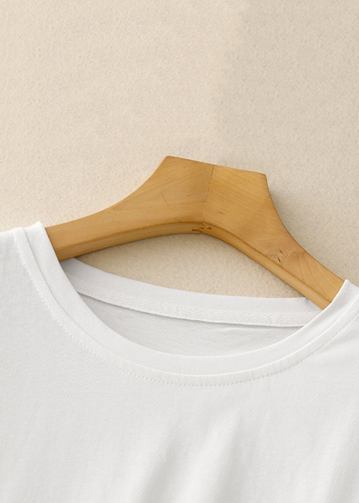 Simple White O Neck Low High Design Cotton T Shirts Summer