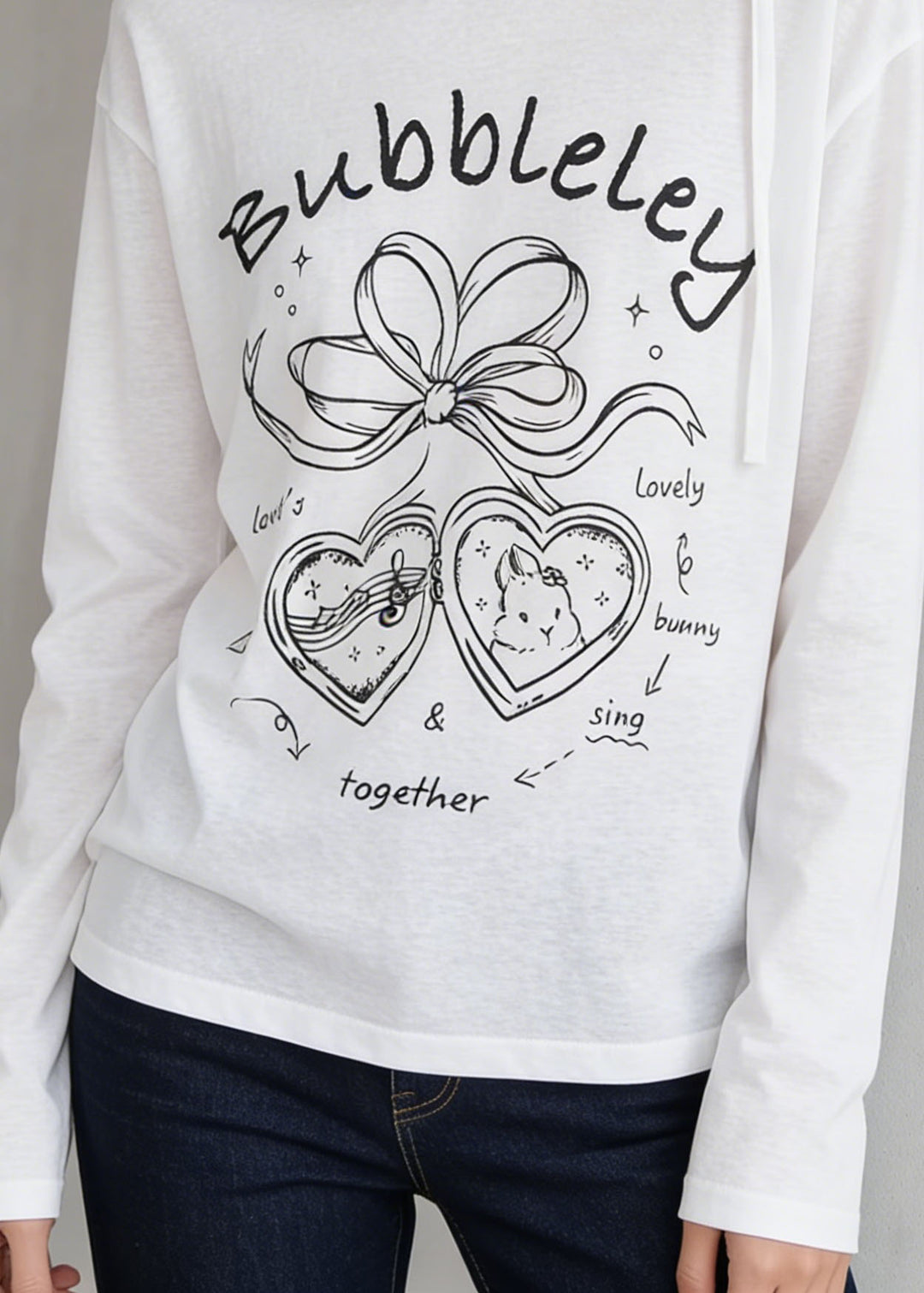 Simple White O Neck Print Cotton T Shirt Spring
