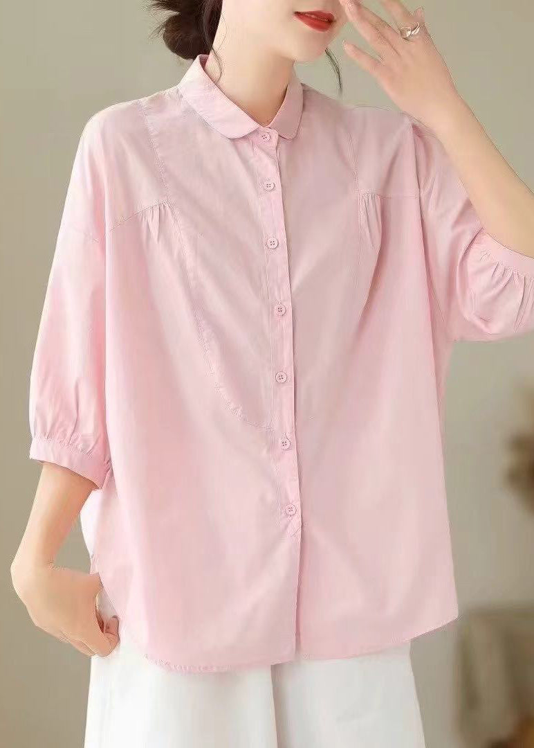 Simple White Oversized Cotton Blouse Tops Bracelet Sleeve