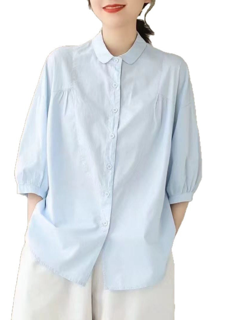 Simple White Oversized Cotton Blouse Tops Bracelet Sleeve