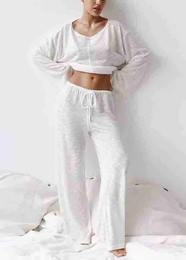 Simple White Oversized Cotton Pajamas Two Pieces Set Summer