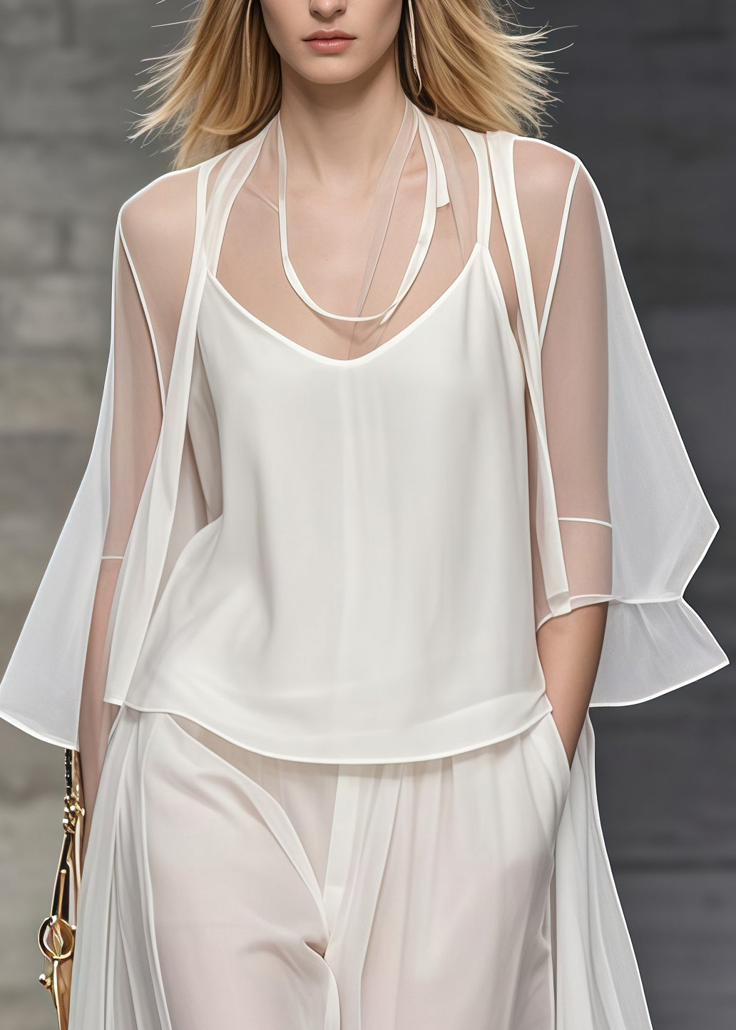 Simple White Oversized Draping Tulle Two Pieces Set Summer