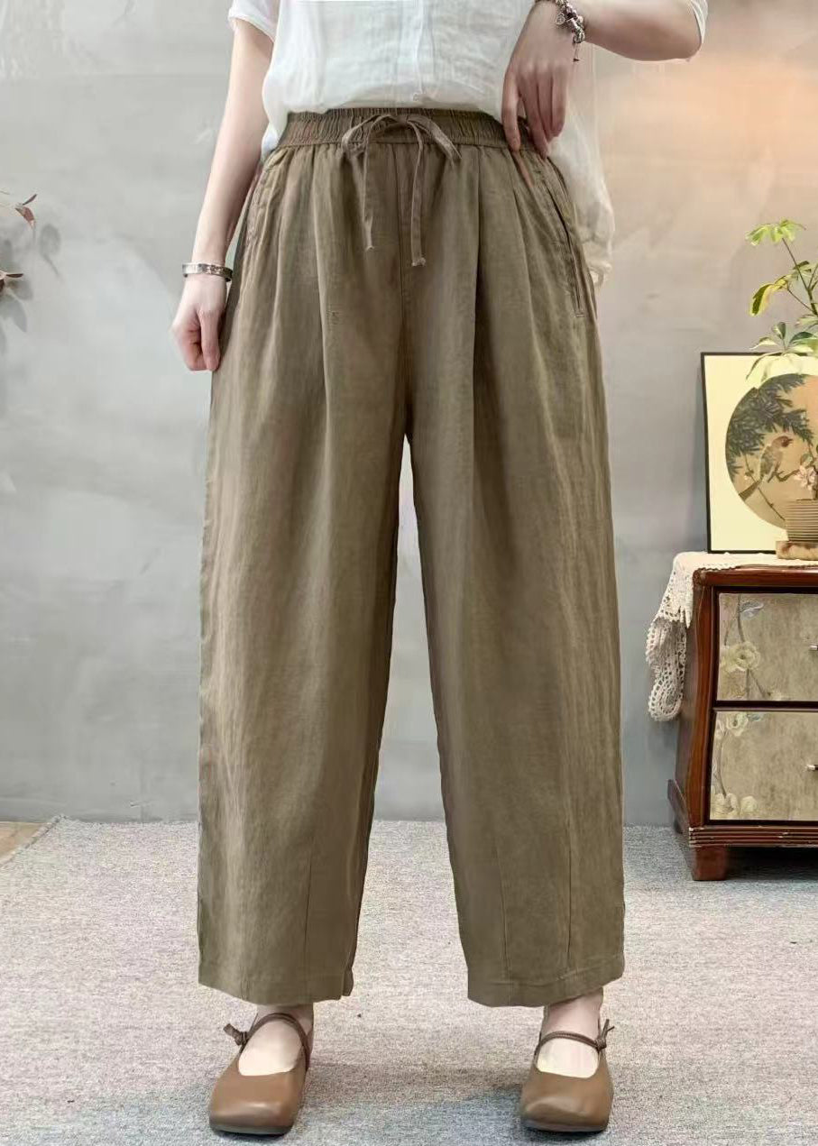 Simple White Oversized Elastic Waist Linen Harem Pants Summer
