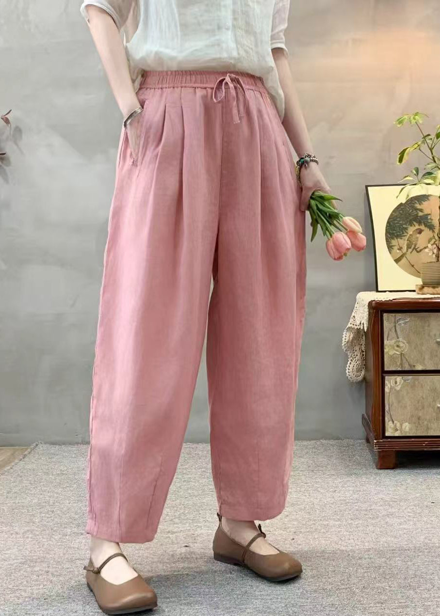 Simple White Oversized Elastic Waist Linen Harem Pants Summer
