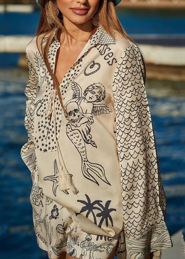 Simple White Oversized Print Ice Silk Two Pieces Set Summer