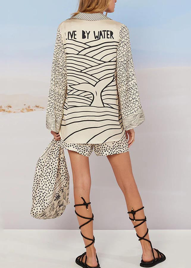Simple White Oversized Print Ice Silk Two Pieces Set Summer