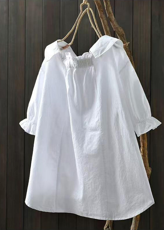Simple White Peter Pan Collar Pocket Cotton Shirts Summer