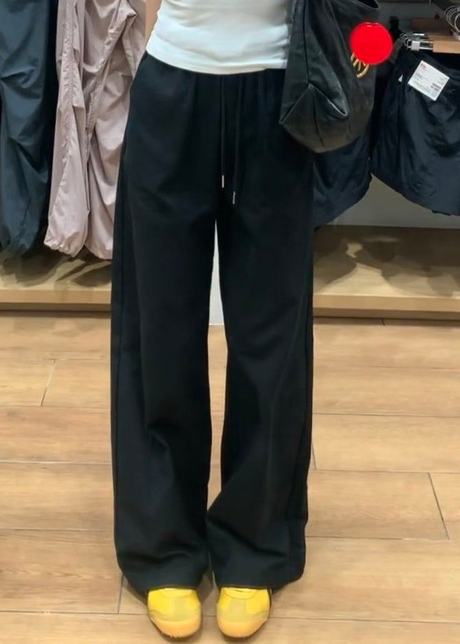 Simple White Pockets Elastic Waist Linen Pants Fall