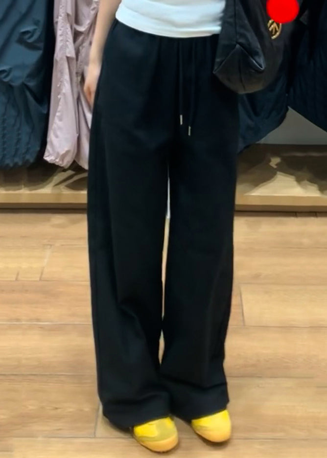 Simple White Pockets Elastic Waist Linen Pants Fall