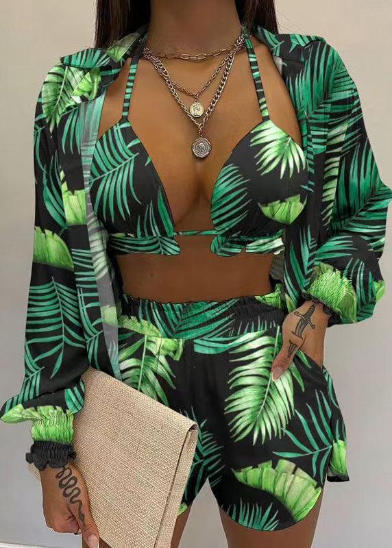 Simple White Sexy Shorts Three Pieces Set Summer