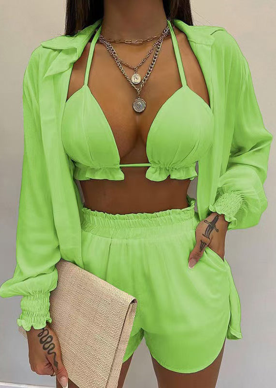 Simple White Sexy Shorts Three Pieces Set Summer