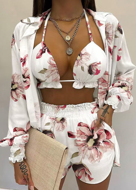 Simple White Sexy Shorts Three Pieces Set Summer