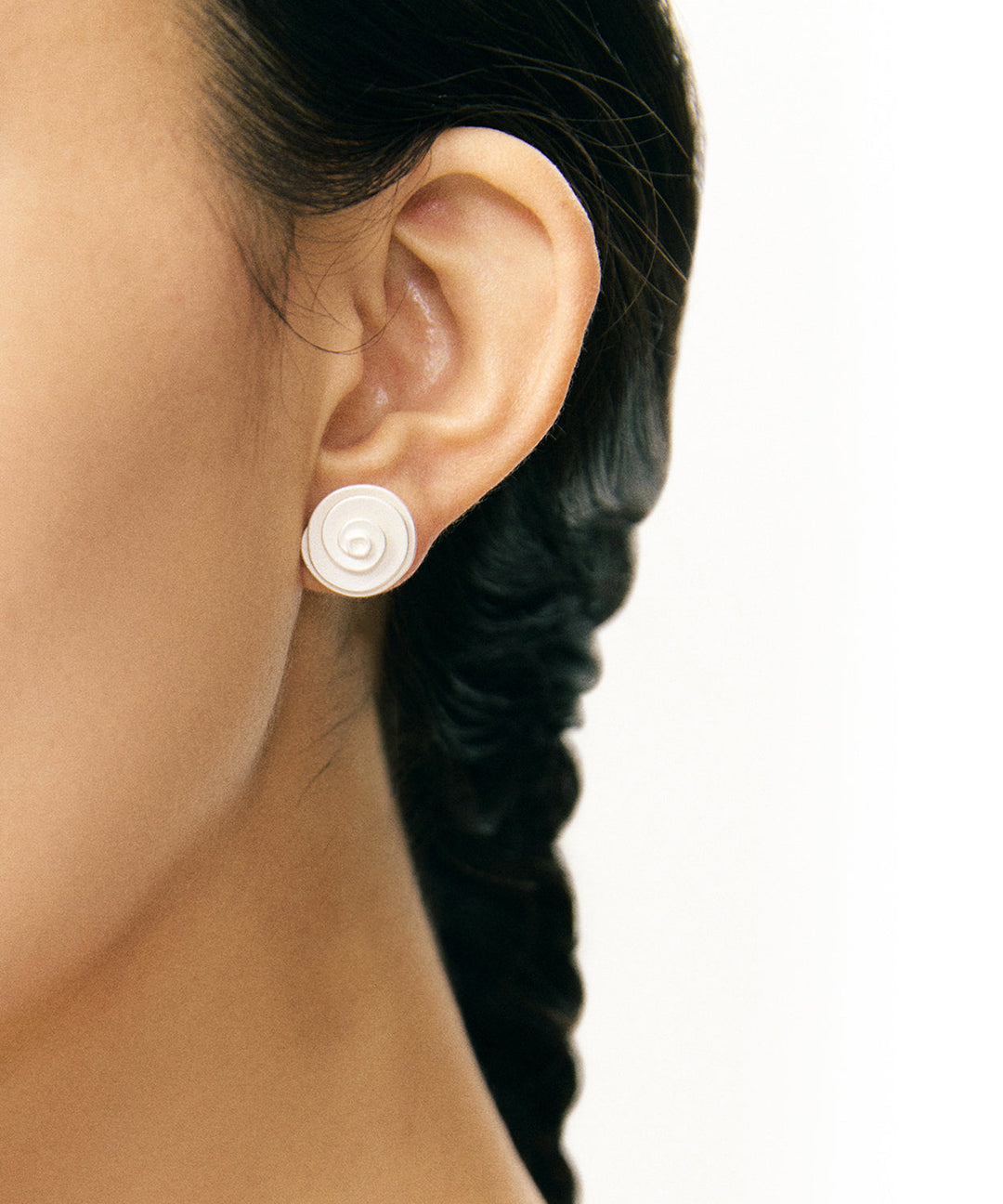 Simple White Sterling Silver Gem Stone Agate Conch Drop Earrings