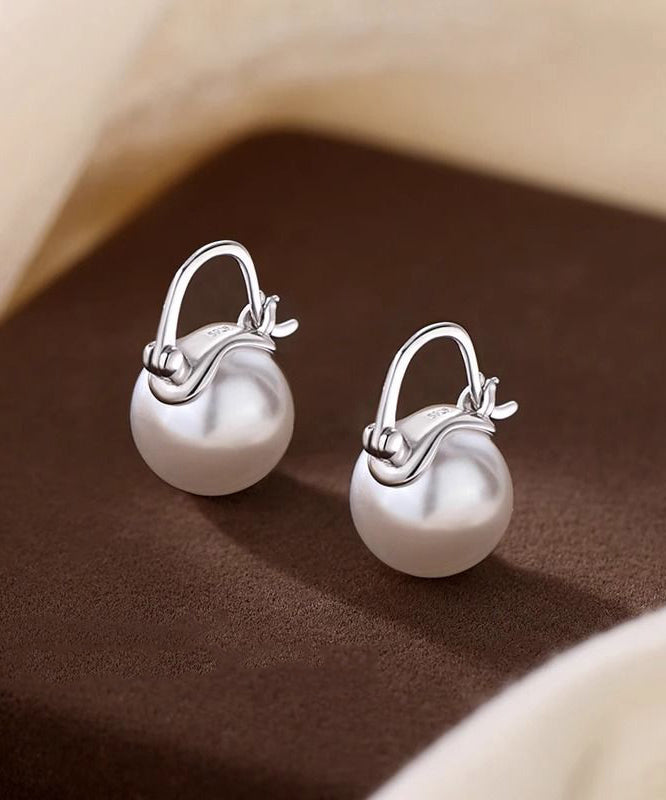 Simple White Sterling Silver Pearl Hoop Earrings