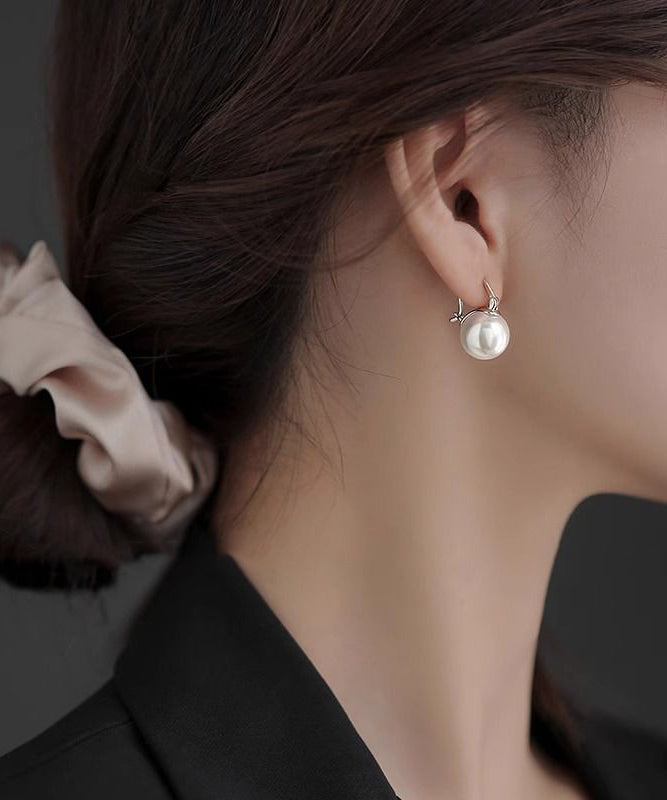 Simple White Sterling Silver Pearl Hoop Earrings