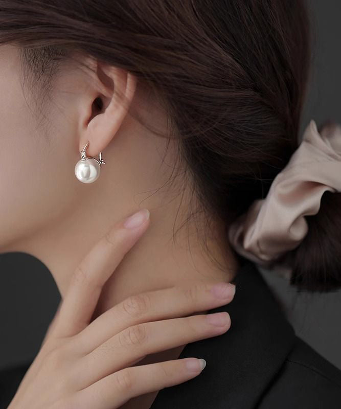 Simple White Sterling Silver Pearl Hoop Earrings