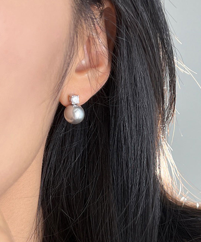 Simple White Sterling Silver Zircon Pearl Stud Earrings