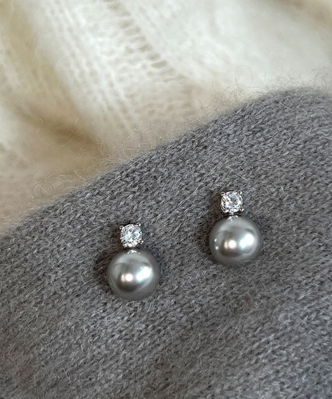 Simple White Sterling Silver Zircon Pearl Stud Earrings