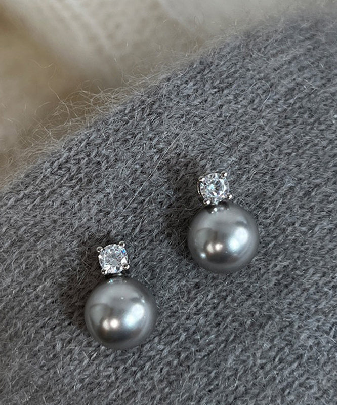 Simple White Sterling Silver Zircon Pearl Stud Earrings