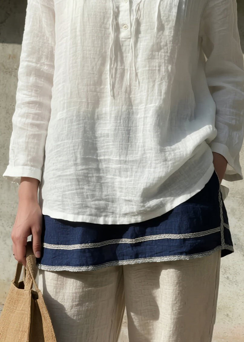 Simple White V Neck Cotton Shirt Top Spring