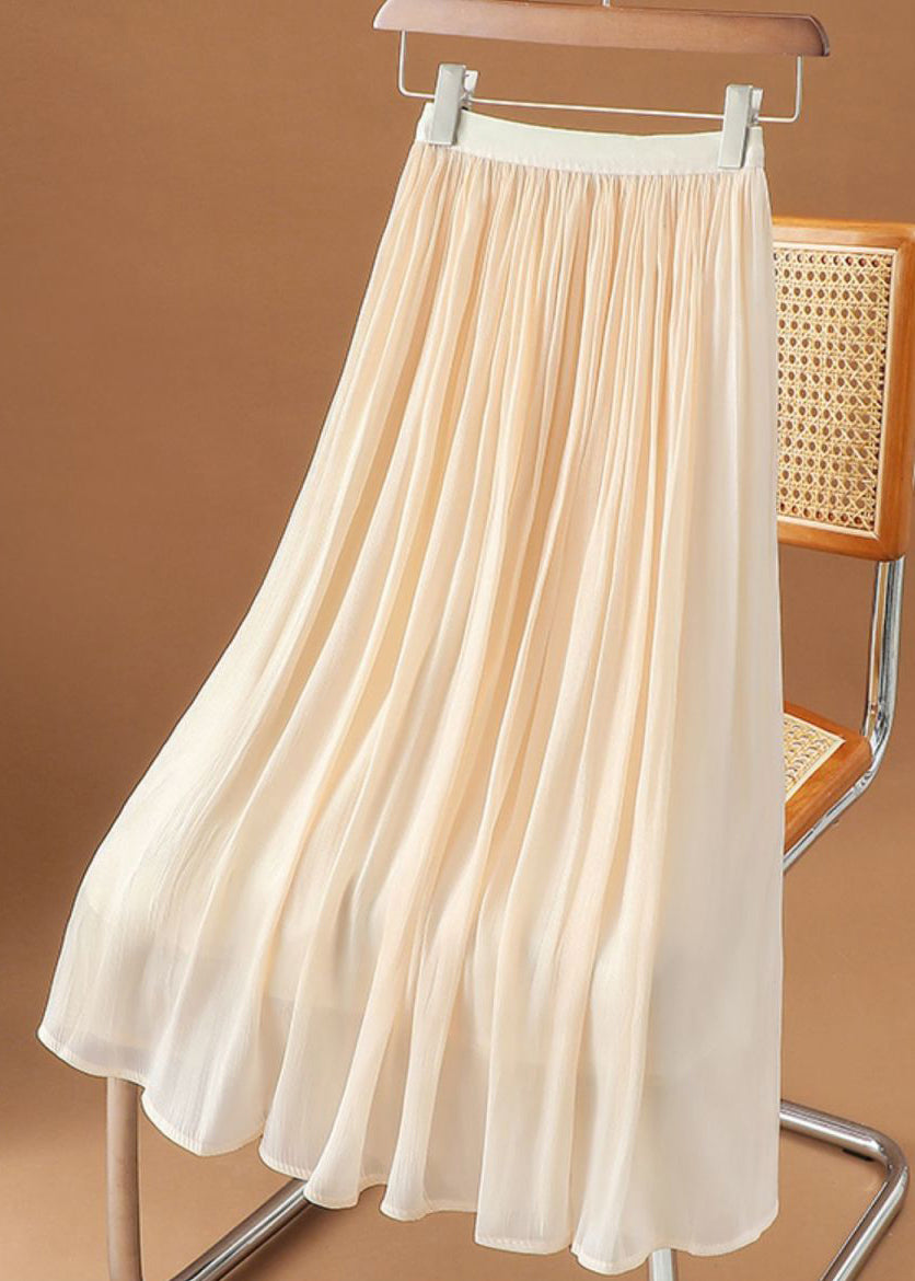 Simple White Wrinkled Solid Chiffon Skirt Summer