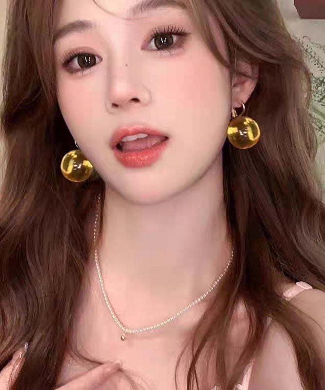 Simple Yellow Acrylic Alloy Spher Hoop Earring