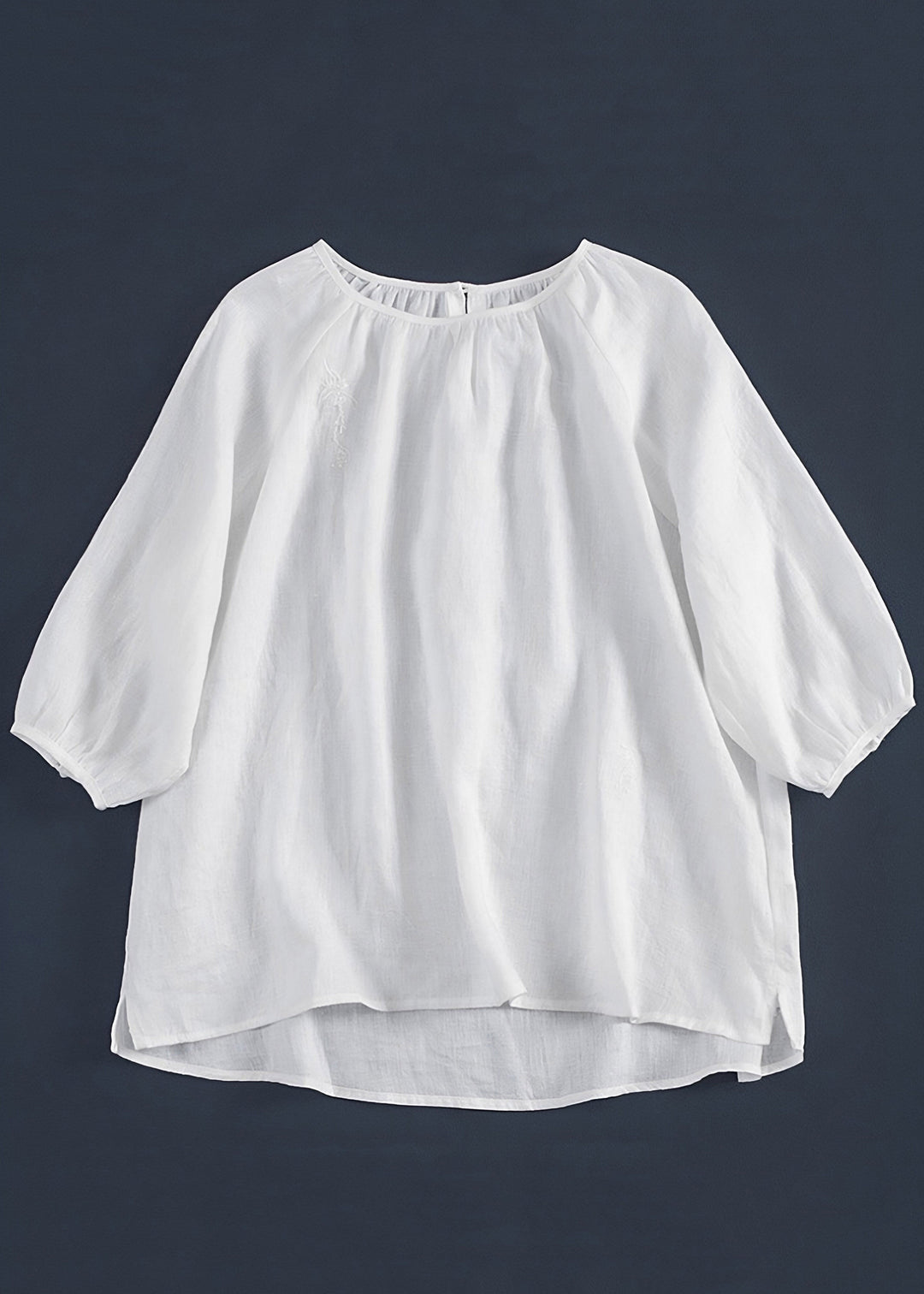 Simple Yellow Embroidered Low High Design T Shirt Three Quarter Sleeve