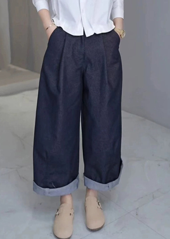 Simple Yellow Pockets High Waist Cotton Crop Pants Fall