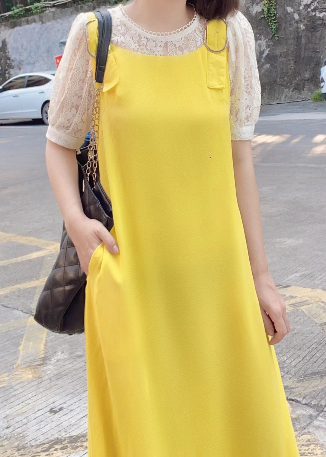 Simple Yellow Pockets Solid Cotton Jumpsuit Pants Sleeveless