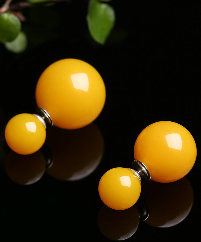 Simple Yellow Sterling Silver Beeswax Amber Stud Earrings