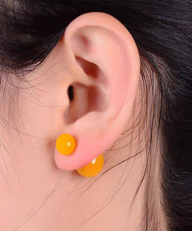 Simple Yellow Sterling Silver Beeswax Amber Stud Earrings