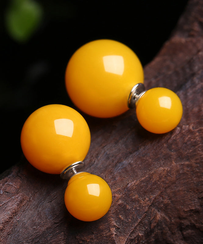 Simple Yellow Sterling Silver Beeswax Amber Stud Earrings