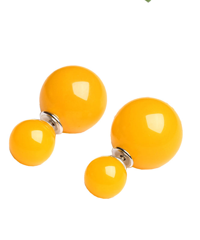 Simple Yellow Sterling Silver Beeswax Amber Stud Earrings