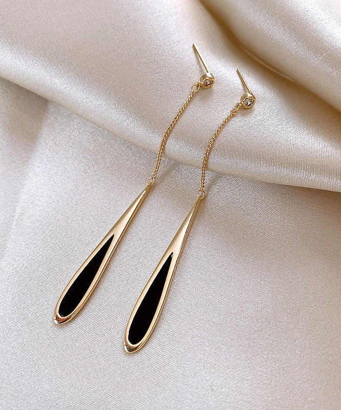 Skinny Gold Copper Alloy Black Water Drop Drop Earrings