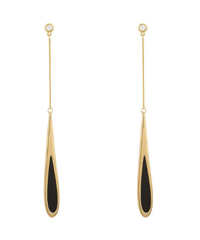 Skinny Gold Copper Alloy Black Water Drop Drop Earrings