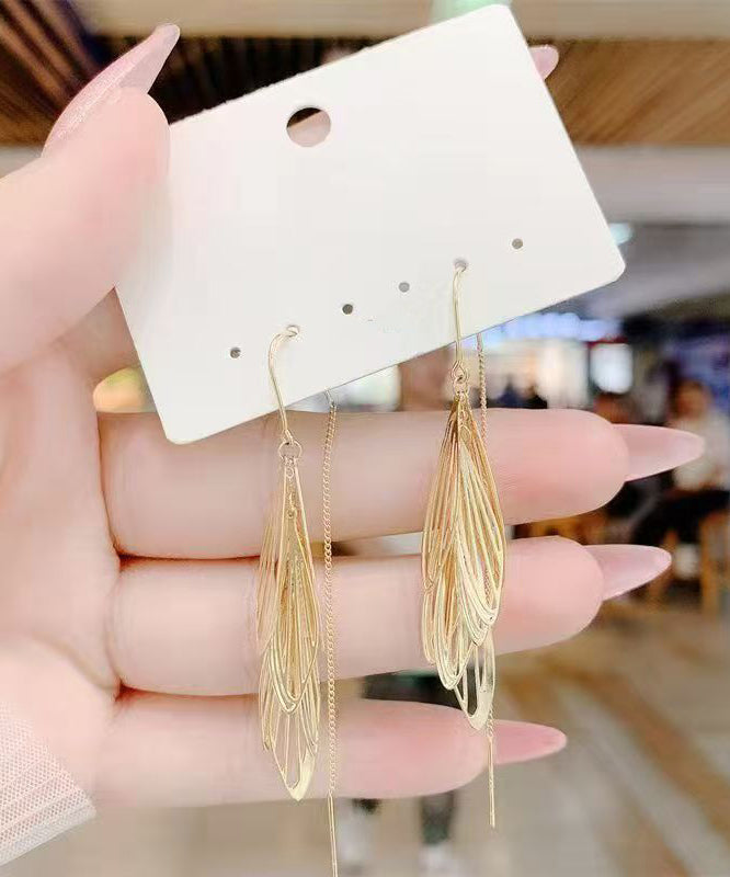 Skinny Gold Copper Alloy Hollow Out Tassel Drop Earrings