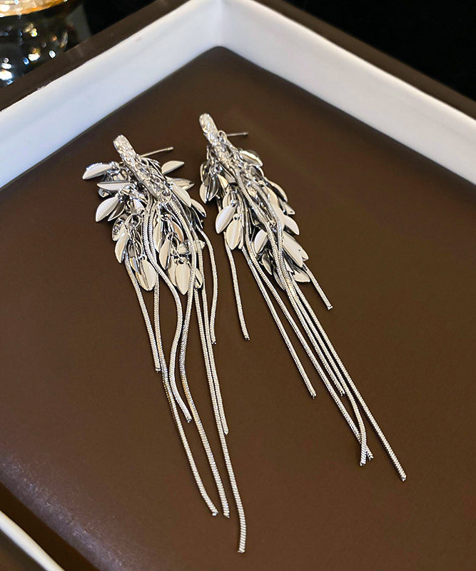 Skinny Gold Copper Alloy Leaf Ear Of Wheat Tassel Drop Earrings