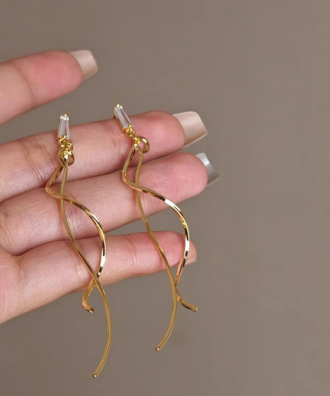 Skinny Gold Copper Tassel Line Drop Earrings